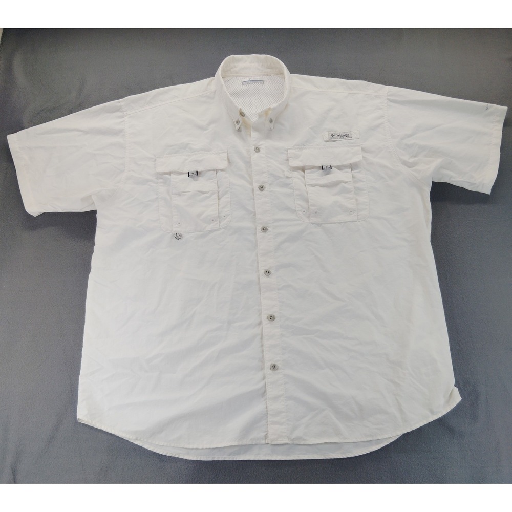 Columbia PFG Fishing Shirt Button Up Short Sleeve Vented White XL Omni Shade